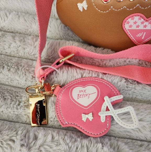 Betsey Johnson Brown and Pink Football Crossbody Bag NWT - Picture 2 of 15